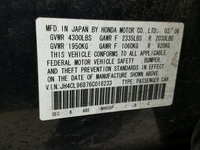 JH4CL96876C018233 - 2006 ACURA TSX BLACK photo 10