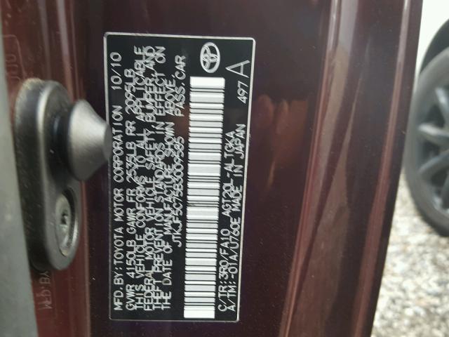 JTKJF5C75B3009585 - 2011 TOYOTA SCION TC 勃艮第红 照片 10