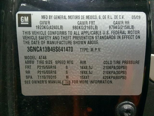 3GNCA13B49S641470 - 2009 CHEVROLET HHR LS 黑色 照片 10