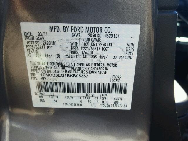 1FMCU0EG1BKB95357 - 2011 FORD ESCAPE LIM GRAY photo 10