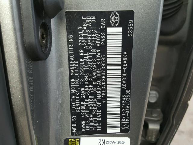 4T1BE32K36U739595 - 2006 TOYOTA CAMRY LE GRAY photo 10