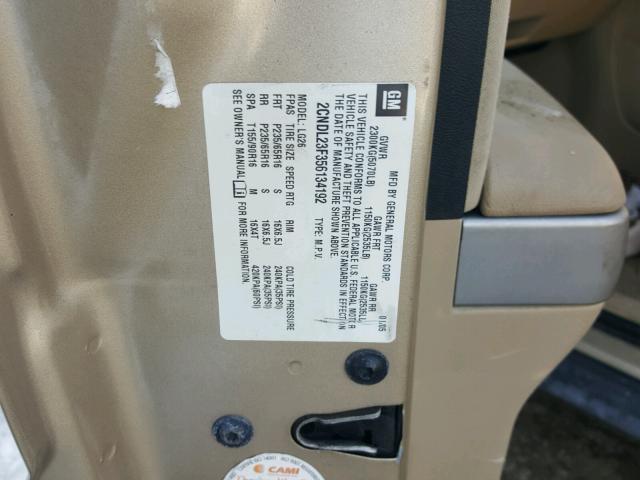 2CNDL23F356134192 - 2005 CHEVROLET EQUINOX LS TAN photo 10