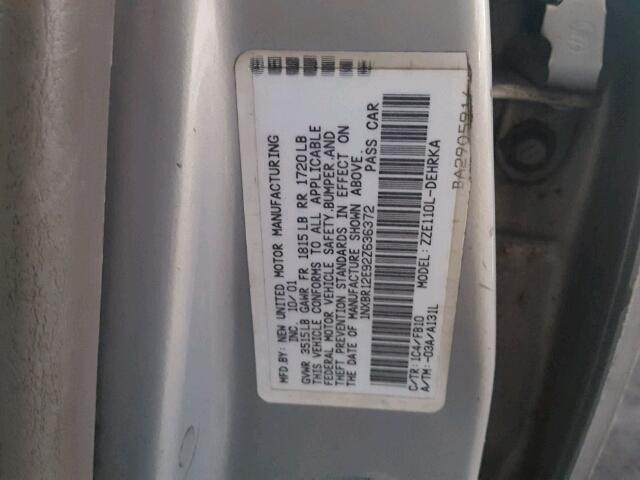 1NXBR12E92Z636372 - 2002 TOYOTA COROLLA CE SILVER photo 10