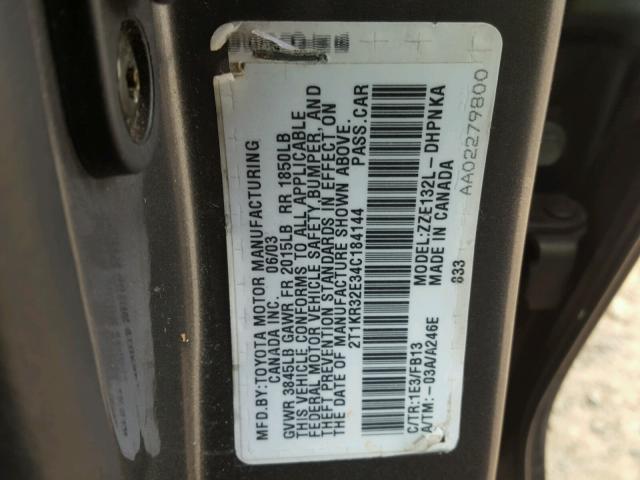 2T1KR32E34C184144 - 2004 TOYOTA COROLLA MA GRAY photo 10