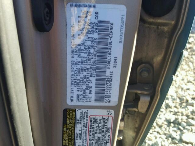 4T1BE32K44U273155 - 2004 TOYOTA CAMRY LE GREEN photo 10
