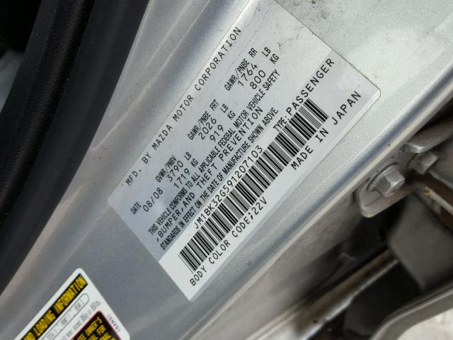 JM1BK32G591207103 - 2009 MAZDA 3 I SILVER photo 10