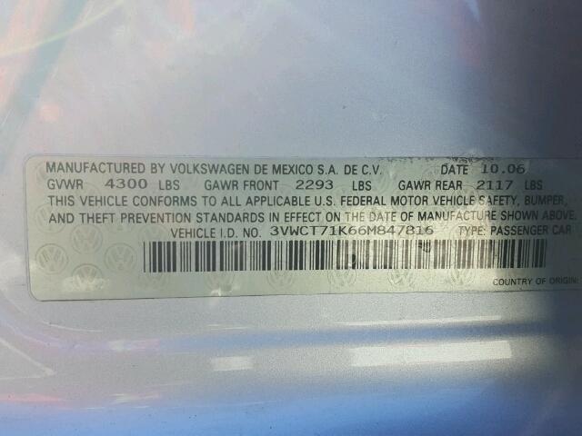 3VWCT71K66M847816 - 2006 VOLKSWAGEN JETTA TDI SILVER photo 10