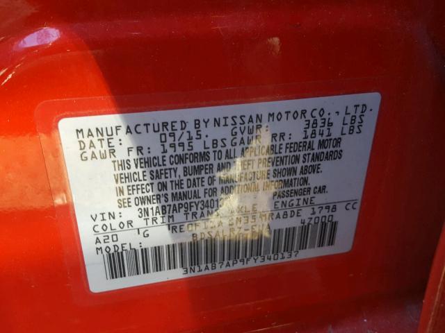 3N1AB7AP9FY340137 - 2015 NISSAN SENTRA S RED photo 10