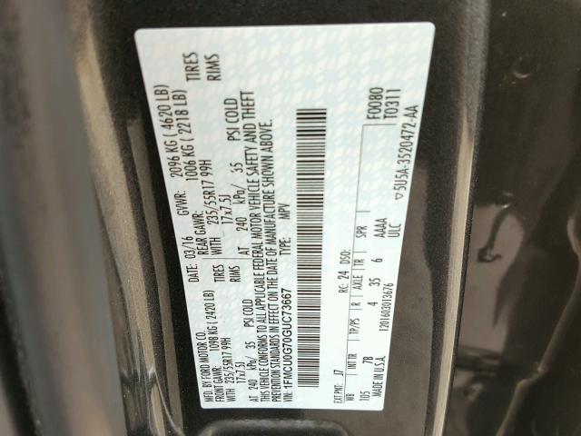 1FMCU0G70GUC73667 - 2016 FORD ESCAPE SE GRAY photo 10