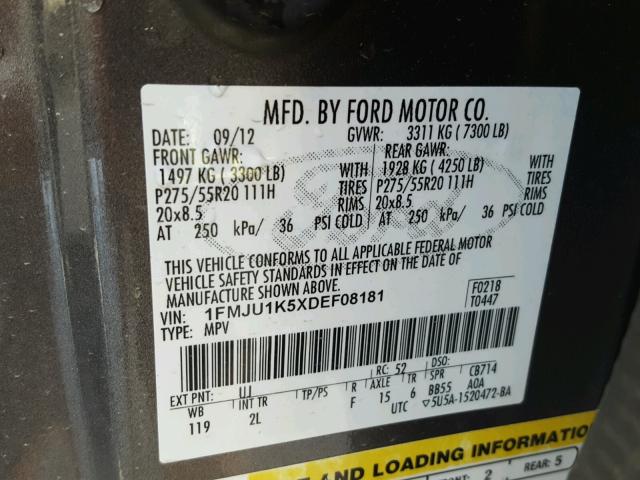 1FMJU1K5XDEF08181 - 2013 FORD EXPEDITION BLACK photo 10