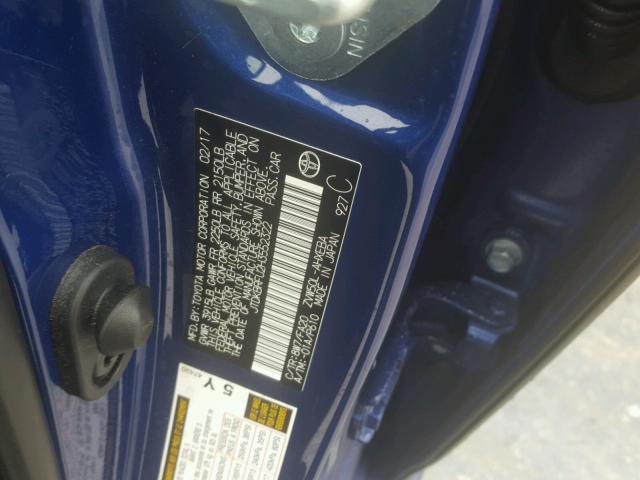 JTDKBRFU2H3552322 - 2017 TOYOTA PRIUS BLUE photo 10