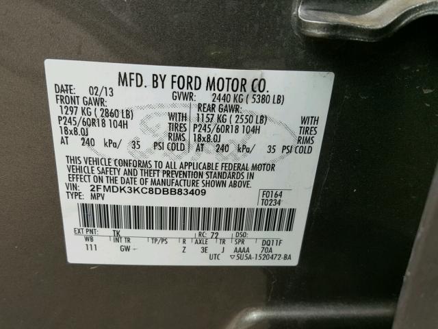 2FMDK3KC8DBB83409 - 2013 FORD EDGE LIMIT BROWN photo 10