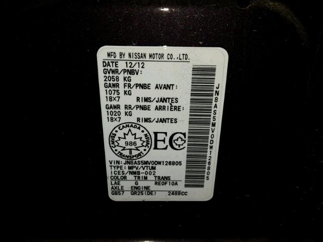 JN8AS5MV0DW126805 - 2013 NISSAN ROGUE S BLACK photo 10