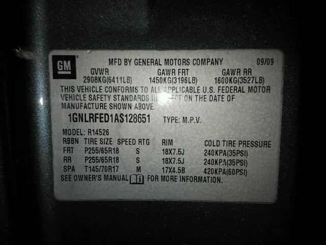 1GNLRFED1AS128651 - 2010 CHEVROLET TRAVERSE L GRAY photo 10