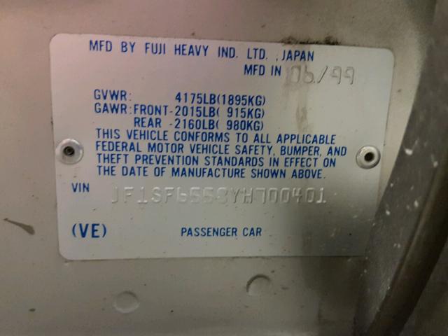JF1SF6558YH700401 - 2000 SUBARU FORESTER S SILVER photo 10