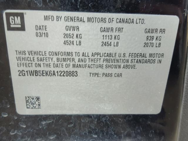 2G1WB5EK6A1220883 - 2010 CHEVROLET IMPALA LT BLACK photo 10