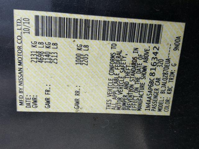 1N4AA5AP6BC816342 - 2011 NISSAN MAXIMA S 石墨色 照片 10