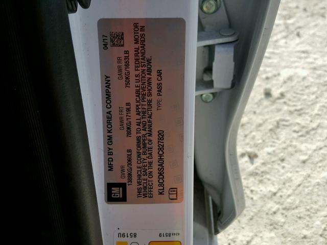 KL8CD6SA0HC827820 - 2017 CHEVROLET SPARK 1LT Белый фото 10