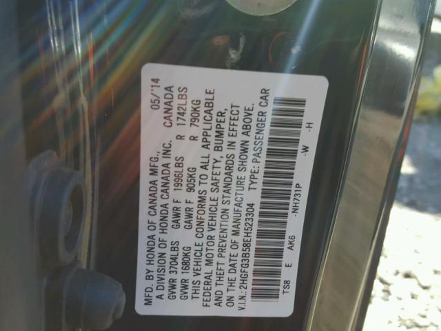 2HGFG3B58EH523304 - 2014 HONDA CIVIC LX BLACK photo 10