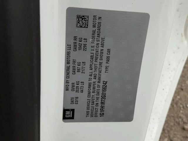 1G1FH1R72G0166242 - 2016 CHEVROLET CAMARO SS Blanco foto 10