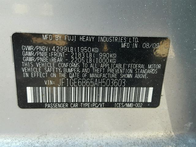 JF1GE6B65AH503603 - 2010 SUBARU IMPREZA 2. SILVER photo 10