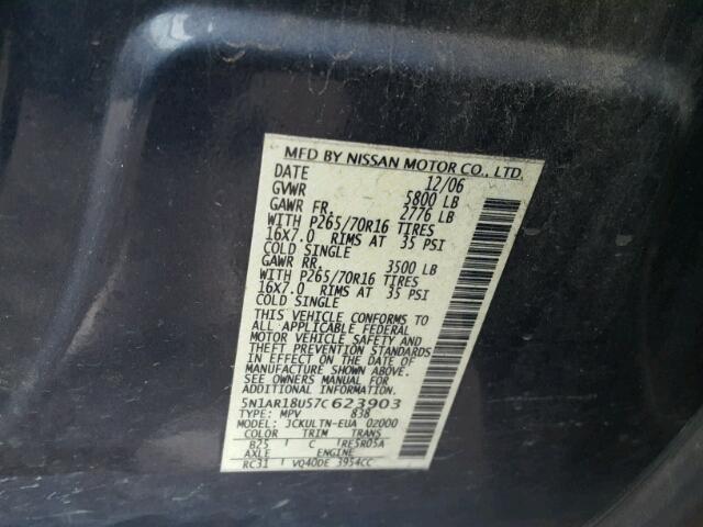 5N1AR18U57C623903 - 2007 NISSAN PATHFINDER BLUE photo 10