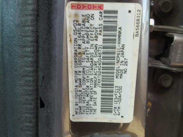 JTKKT624040048731 - 2004 TOYOTA SCION XA CHARCOAL photo 10