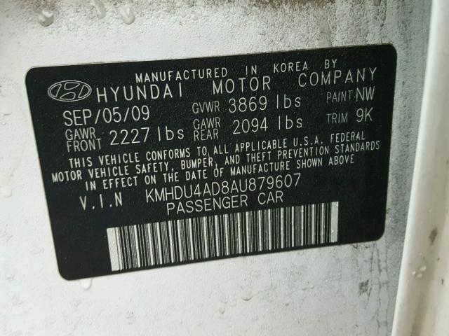 KMHDU4AD8AU879607 - 2010 HYUNDAI ELANTRA BL WHITE photo 10