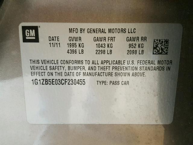 1G1ZB5E03CF230455 - 2012 CHEVROLET MALIBU LS BROWN photo 10