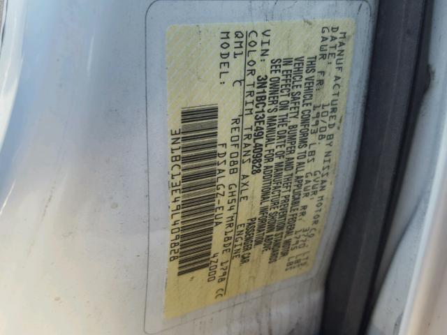 3N1BC13E49L409828 - 2009 NISSAN VERSA S WHITE photo 10