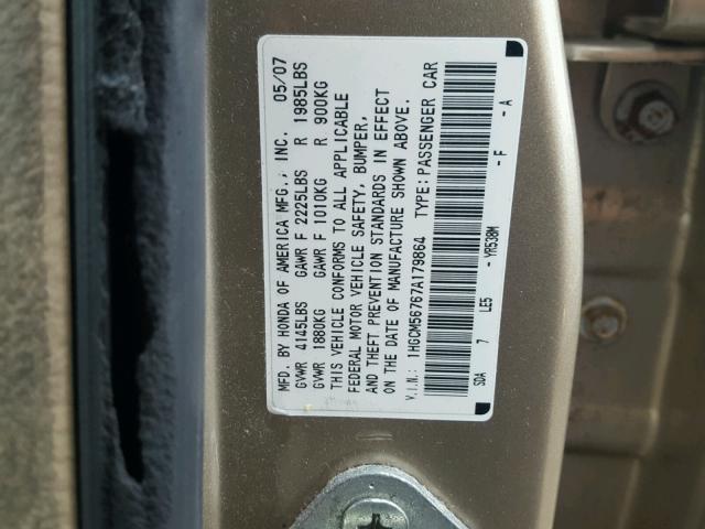 1HGCM56767A179864 - 2007 HONDA ACCORD EX GOLD photo 10