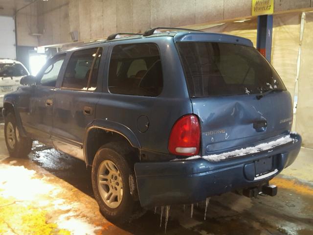 1D4HS48Z63F583122 - 2003 DODGE DURANGO SL BLUE photo 3