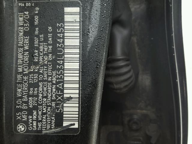 5UXFA13534LU34453 - 2004 BMW X5 3.0I BLACK photo 10