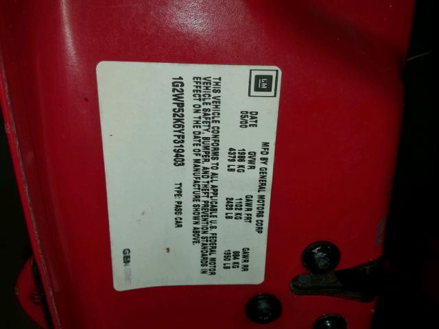 1G2WP52K6YF319403 - 2000 PONTIAC GRAND PRIX RED photo 10