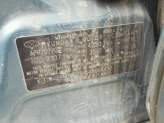 KMHWF35H54A064412 - 2004 HYUNDAI SONATA GLS TURQUOISE photo 10