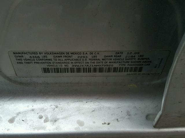 3VWJX7AJ1AM079920 - 2010 VOLKSWAGEN JETTA S SILVER photo 10