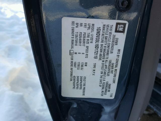 1GNDV33L16D172119 - 2006 CHEVROLET UPLANDER L 黑色 照片 10