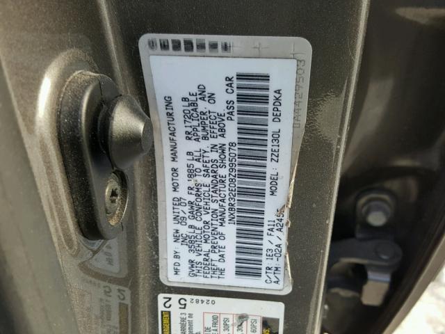 1NXBR32E08Z995078 - 2008 TOYOTA COROLLA CE GRAY photo 10