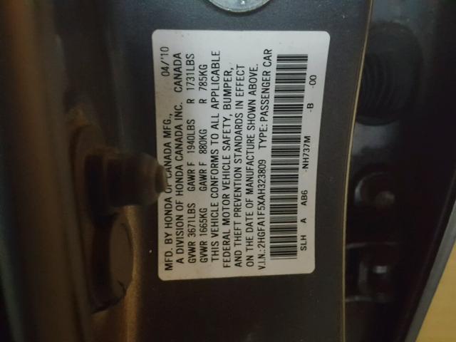 2HGFA1F5XAH323809 - 2010 HONDA CIVIC LX SILVER photo 10