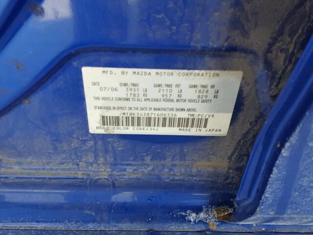 JM1BK343871606336 - 2007 MAZDA 3 HATCHBAC BLUE photo 10