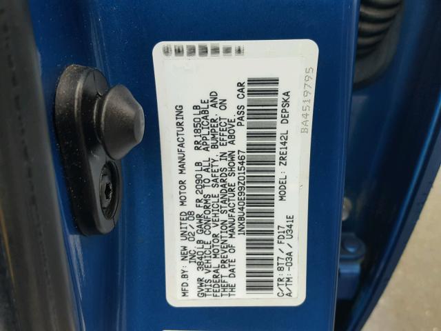 1NXBU40E99Z015467 - 2009 TOYOTA COROLLA BA BLUE photo 10