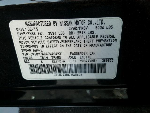 JN1BV7AR4FM404231 - 2015 INFINITI Q50 BASE Чорний фото 10