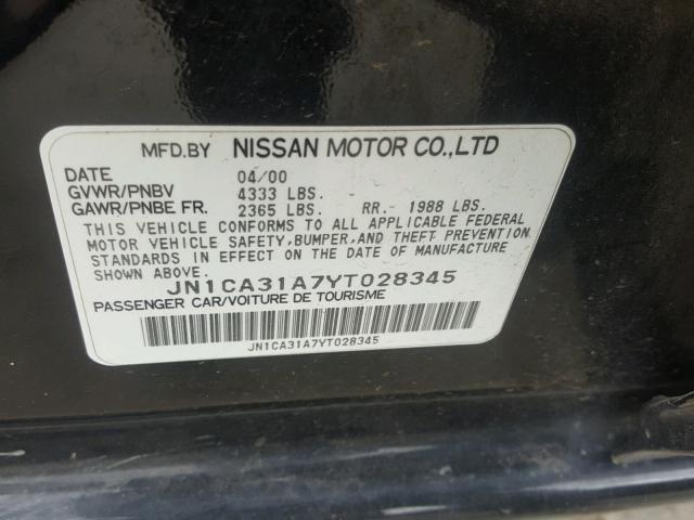 JN1CA31A7YT028345 - 2000 NISSAN MAXIMA GLE BLACK photo 10