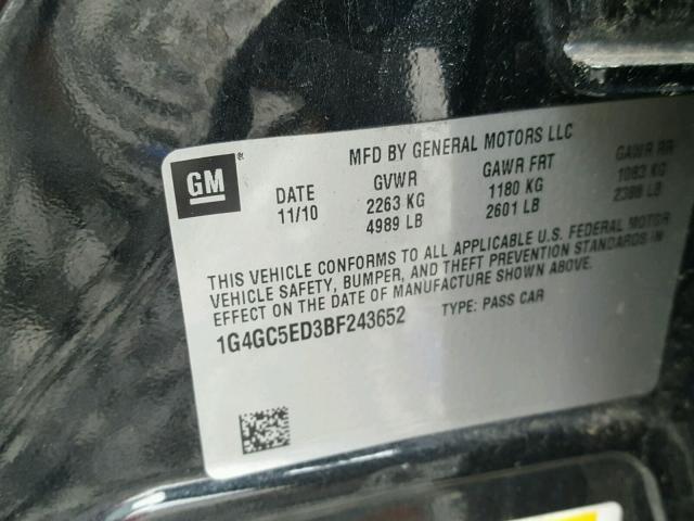 1G4GC5ED3BF243652 - 2011 BUICK LACROSSE C BLACK photo 10