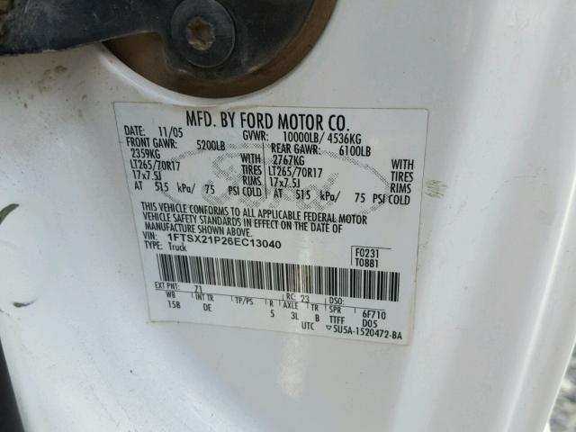 1FTSX21P26EC13040 - 2006 FORD F250 SUPER WHITE photo 10