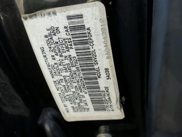 4T1BG22K2YU997923 - 2000 TOYOTA CAMRY CE BLACK photo 10