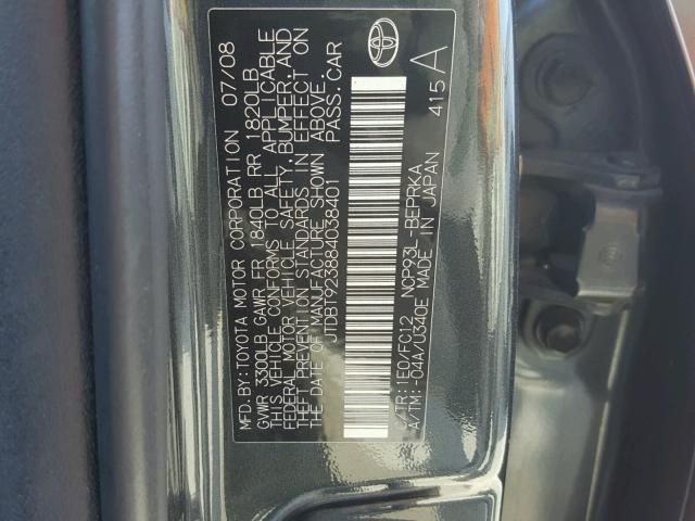 JTDBT923884038401 - 2008 TOYOTA YARIS GRAY photo 10