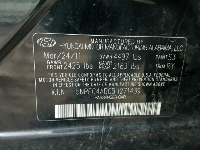 5NPEC4AB0BH271439 - 2011 HYUNDAI SONATA SE BLACK photo 10