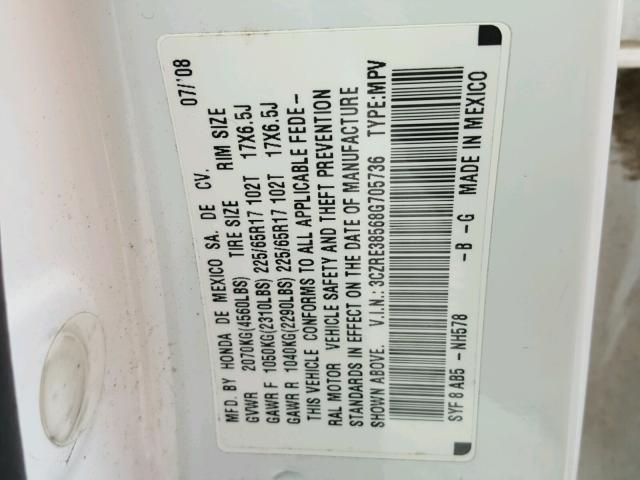 3CZRE38568G705736 - 2008 HONDA CR-V EX WHITE photo 10