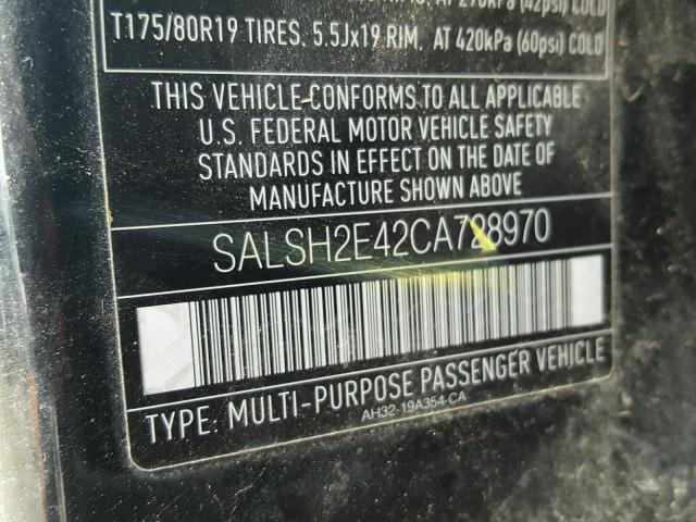 SALSH2E42CA728970 - 2012 LAND ROVER RANGE ROVE BLACK photo 10